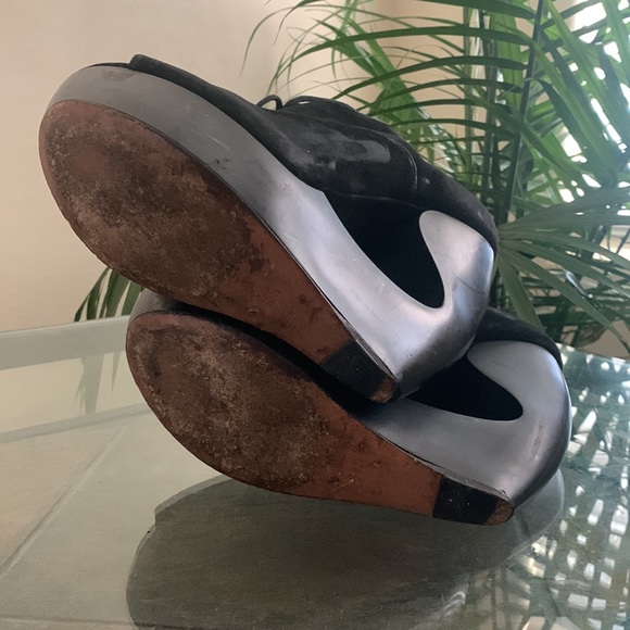 ALAIA PARIS Black Lace Up Wedge Sculptured Compensee Veau Shoes - Picture 13 of 14